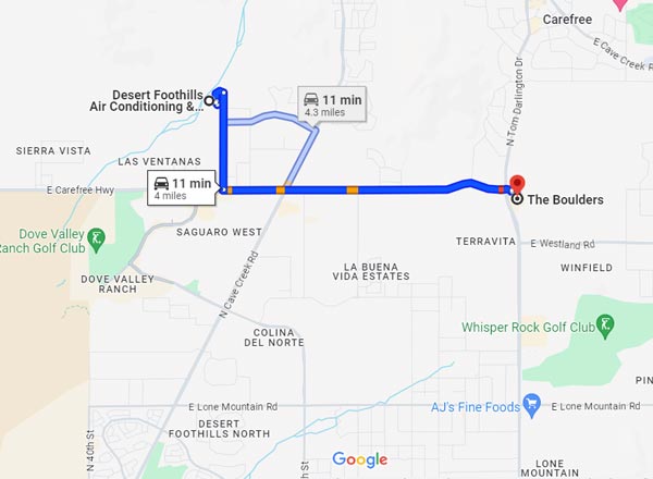 Driving directions from The Boulders, AZ